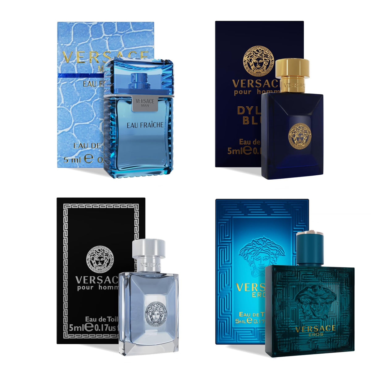 Versace Cologne for Men Set of 4 Mini Eros, Pour Homme, Dylan Blue, Ea ...