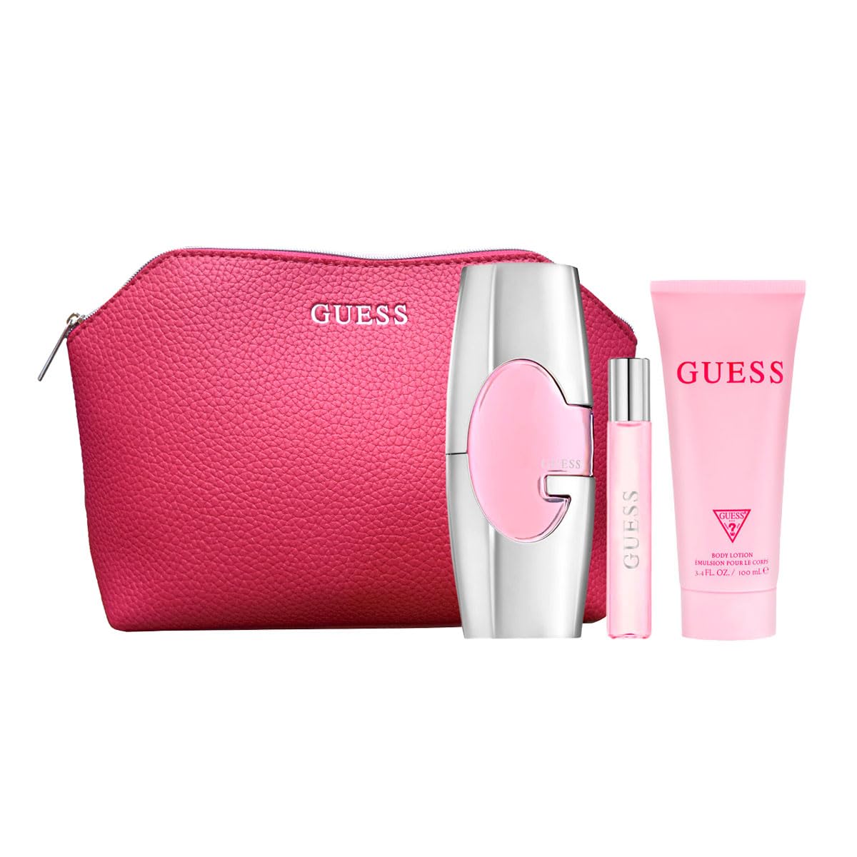 Guess 2.5oz EDP Spray, 0.5oz EDP Spray, 3.4oz Body Lotion, Pouch Women 4 Pc Gift Set