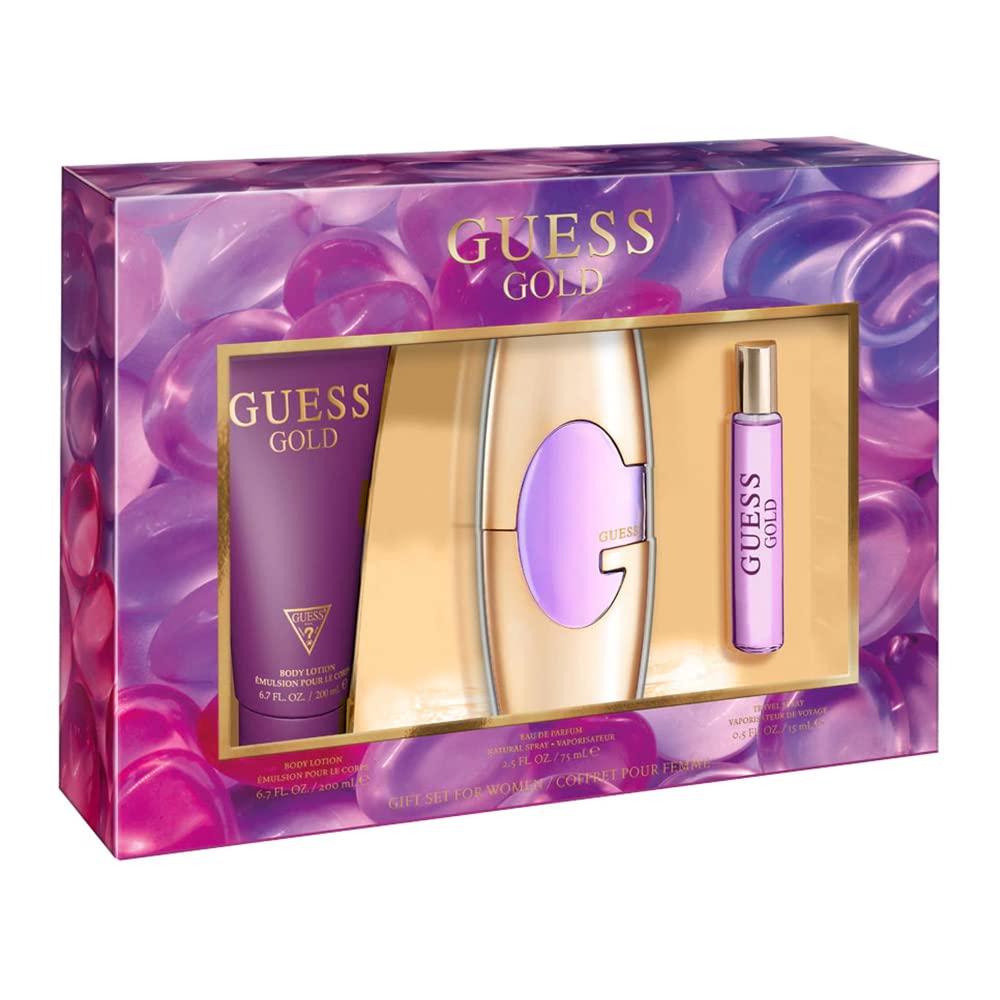 Guess Guess Gold Women 3 Pc Gift Set 2.5oz EDP Spray, 0.5oz Travel Spray, 6.7oz Body Lotion