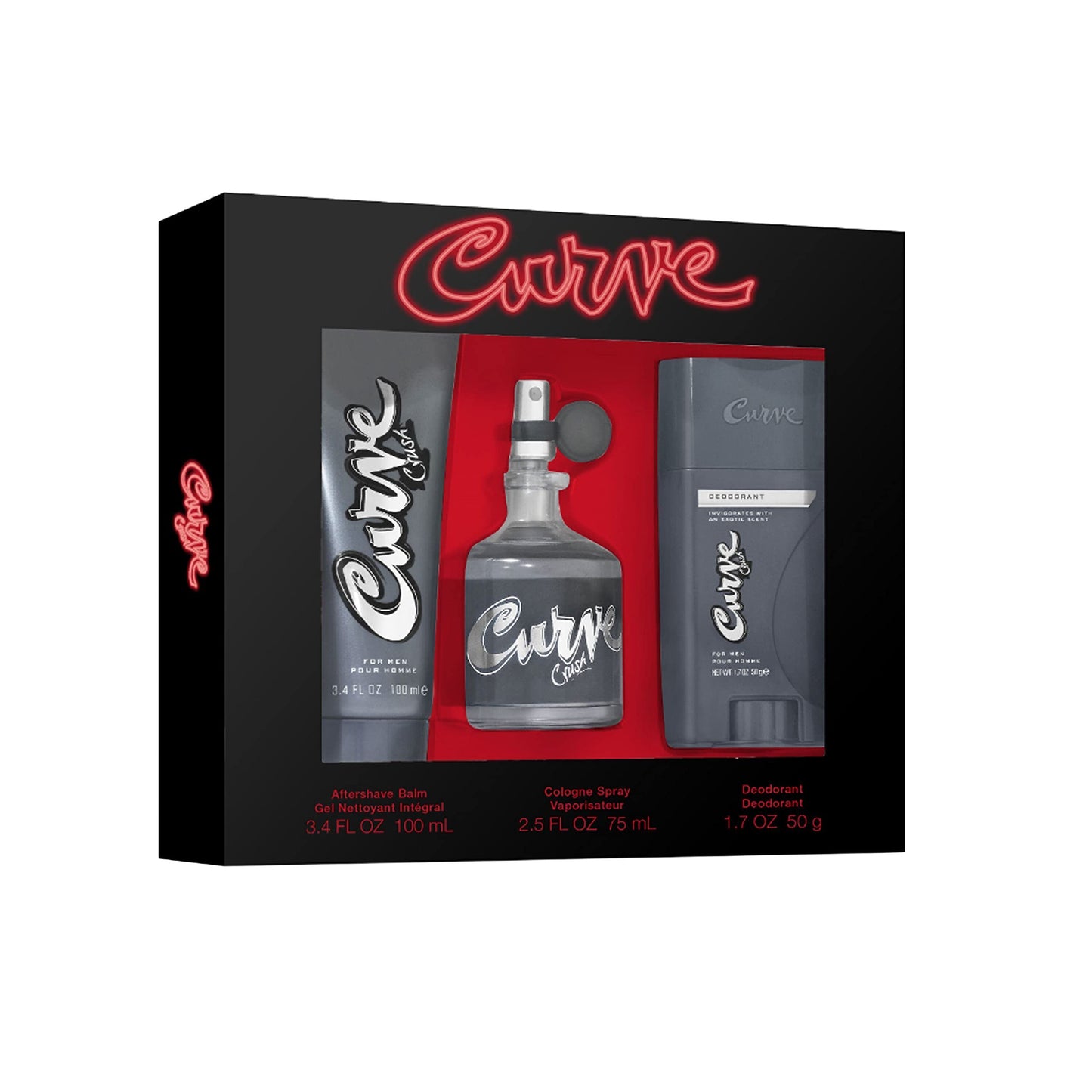 Men's Cologne Fragrance Set by Curve, Body Wash, Cologne Spray & Deodorant, Casual Day or Night Scent, Curve Crush, 3 Piece Set