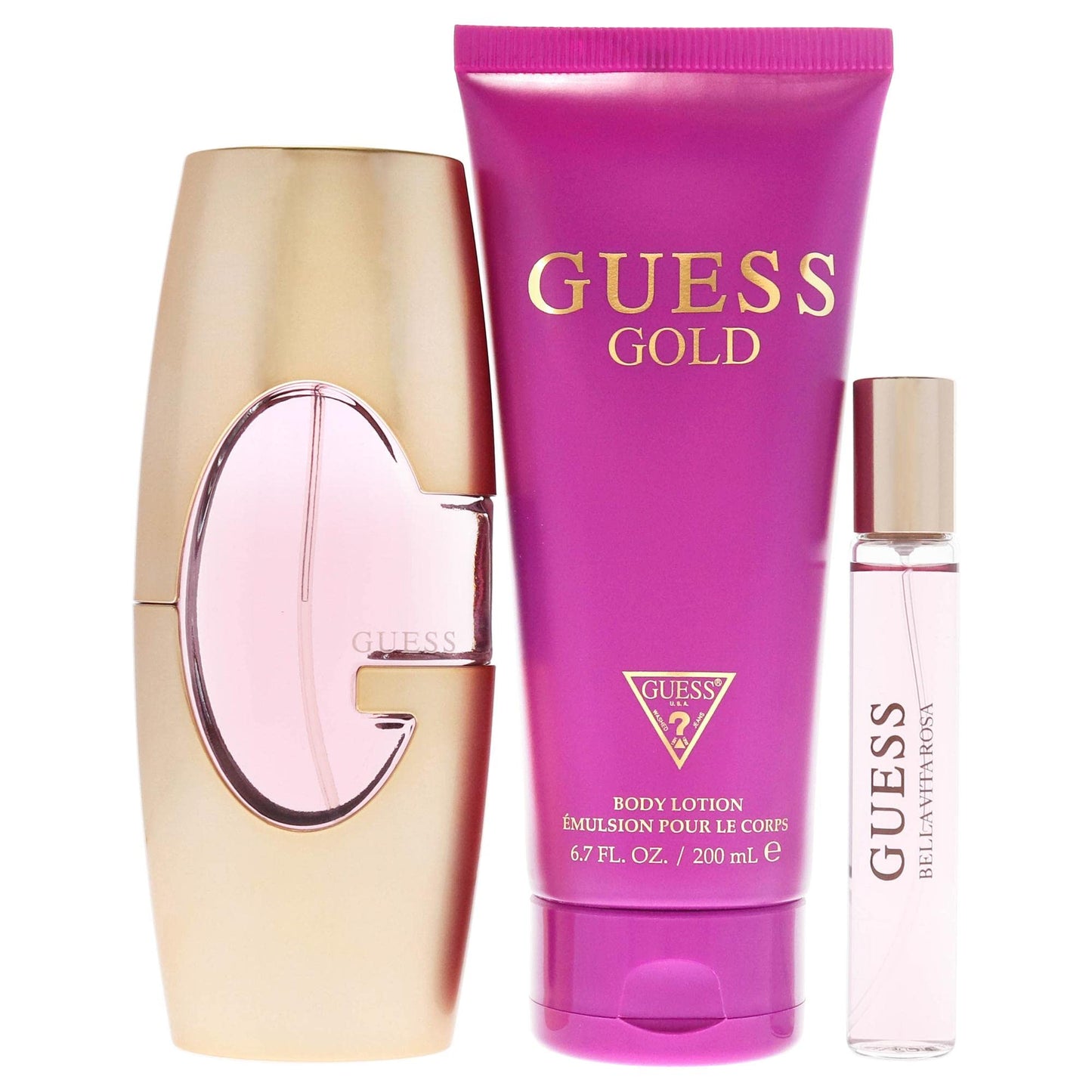 Guess Guess Gold Women 3 Pc Gift Set 2.5oz EDP Spray, 0.5oz Travel Spray, 6.7oz Body Lotion